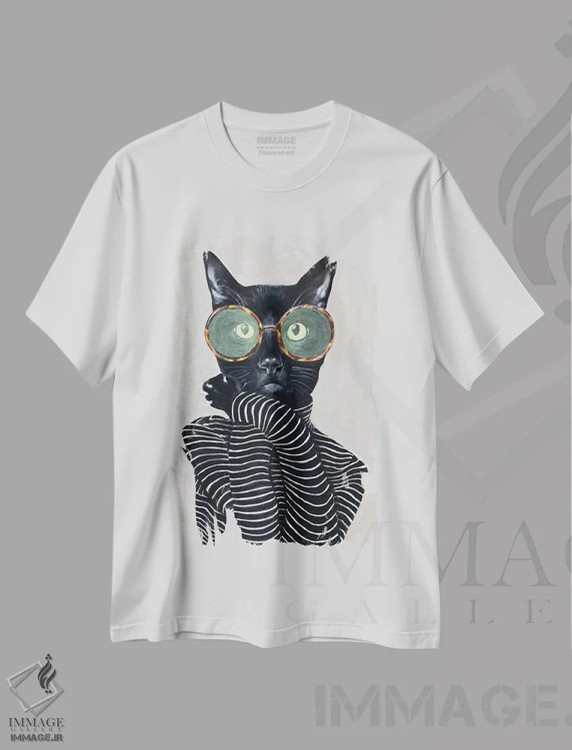 تیشرت سفید طرح دار مد گربه ۱، دکور معاصر اثر کوکو د پاریس | فروشگاه ایماژ