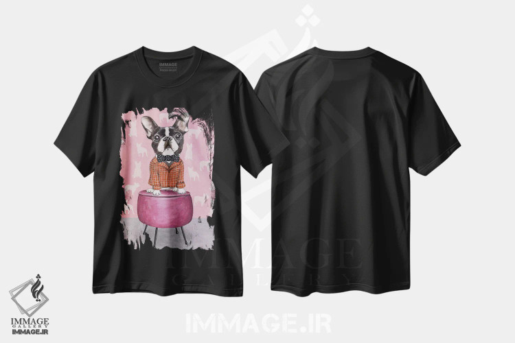تیشرت مشکی طرح دار بولداگ روی پوف، دکور معاصر اثر کوکو د پاریس | فروشگاه ایماژ