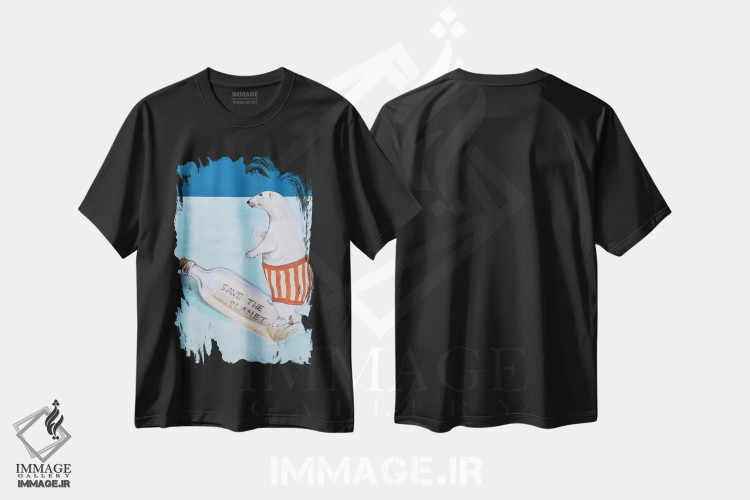 تیشرت مشکی طرح دار خرس قطبی؛ سیاره را نجات بدهیم، دکور معاصر اثر کوکو د پاریس | فروشگاه ایماژ