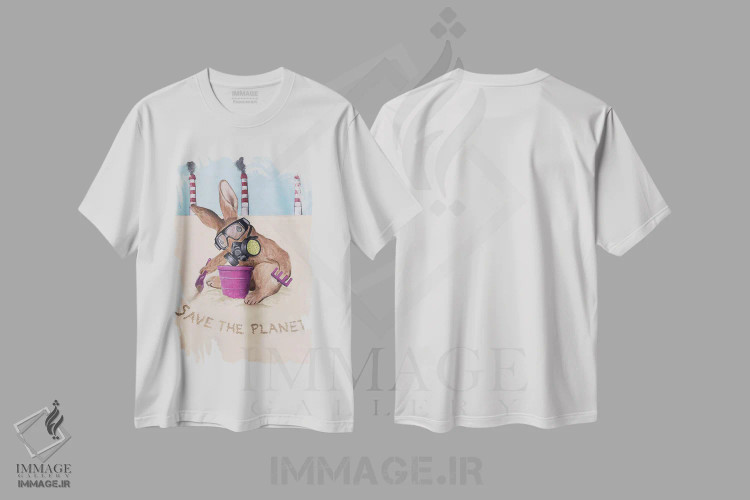 تیشرت سفید طرح دار خرگوش؛ سیاره را نجات بدهیم، دکور معاصر اثر کوکو د پاریس | فروشگاه ایماژ