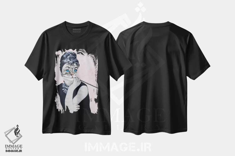 تیشرت مشکی طرح دار گربه آدری هپبورن، تزئینی اثر کوکو د پاریس | immage.ir