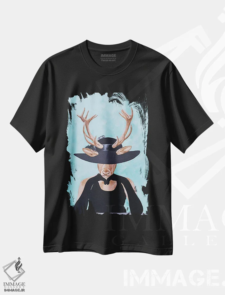 تیشرت مشکی طرح دار گوزن شیک پوش، تزئینی اثر کوکو د پاریس | فروشگاه ایماژ