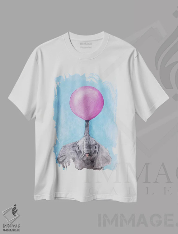 تیشرت سفید طرح دار فیل با آدامس بادکنکی، تزئینی اثر کوکو د پاریس | فروشگاه ایماژ