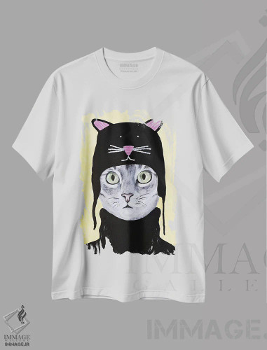 تیشرت سفید طرح دار گربه با کلاه گربه ای، دکور معاصر اثر کوکو د پاریس | فروشگاه ایماژ