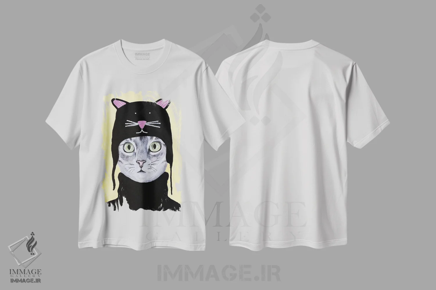 تیشرت سفید طرح دار گربه با کلاه گربه ای، دکور معاصر اثر کوکو د پاریس | فروشگاه ایماژ