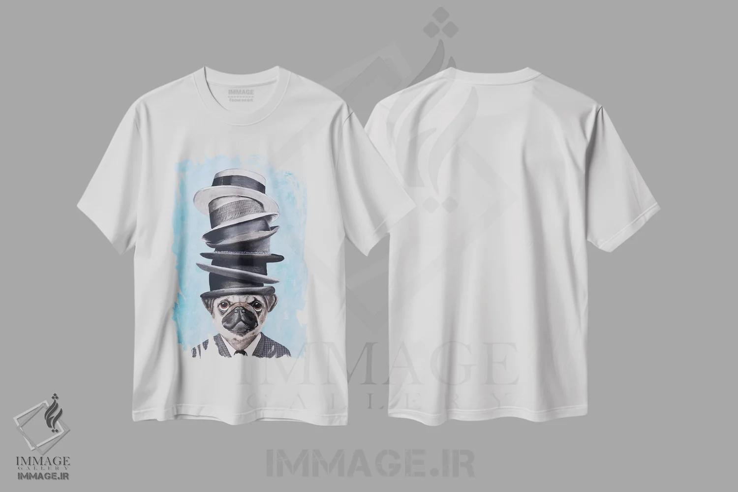 تیشرت سفید طرح دار پاگ با چند کلاه روی هم، تزئینی اثر کوکو د پاریس | فروشگاه ایماژ