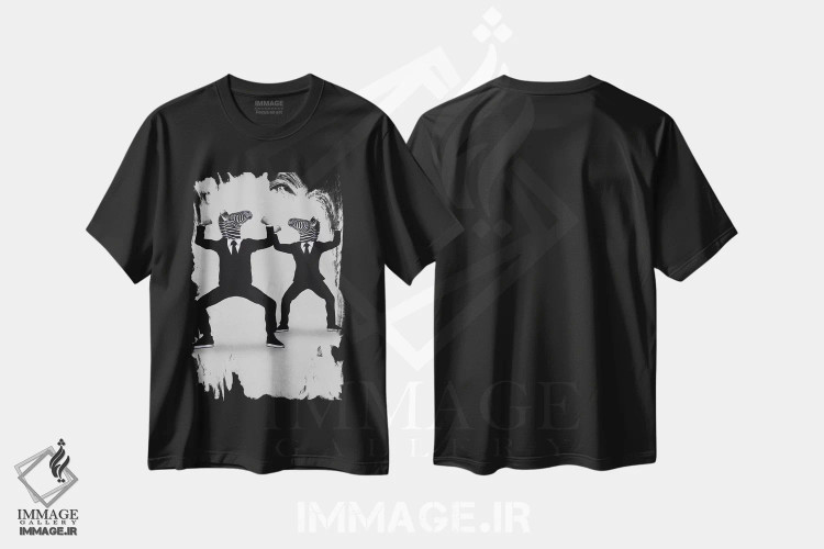 تیشرت مشکی طرح دار گورخر در سبک وگ، هنر تزئینی سیاه و سفید اثر کوکو د پاریس | فروشگاه ایماژ