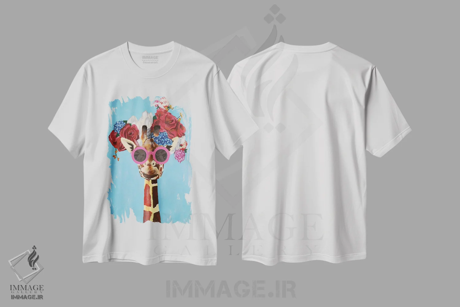 تیشرت سفید طرح دار زرافه با قدرت گل ها، تزئینی اثر کوکو د پاریس | immage.ir