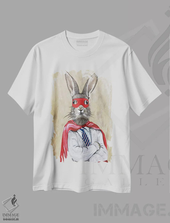 تیشرت سفید طرح دار خرگوش سوپرمن، دکور معاصر اثر کوکو د پاریس | فروشگاه ایماژ