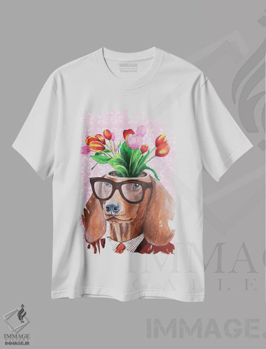 تیشرت سفید طرح دار داکشوند با گل ها، دکور معاصر اثر کوکو د پاریس | فروشگاه ایماژ