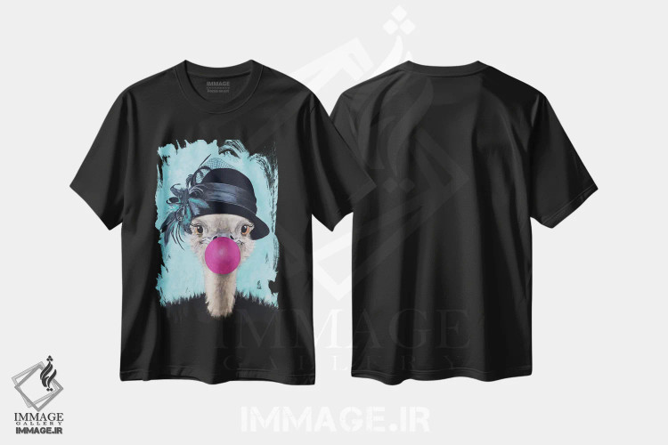 تیشرت مشکی طرح دار شترمرغ با آدامس بادکنکی، دکور معاصر اثر کوکو د پاریس | immage.ir