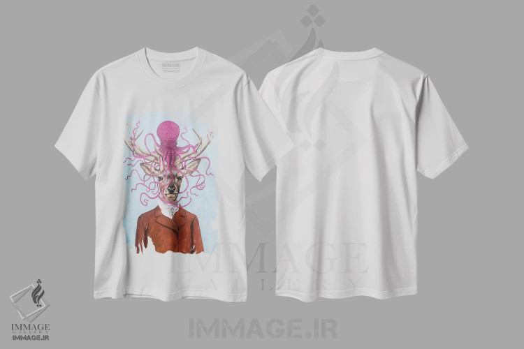 تیشرت سفید طرح دار گوزن با هشت پا، دکور معاصر اثر کوکو د پاریس | immage.ir