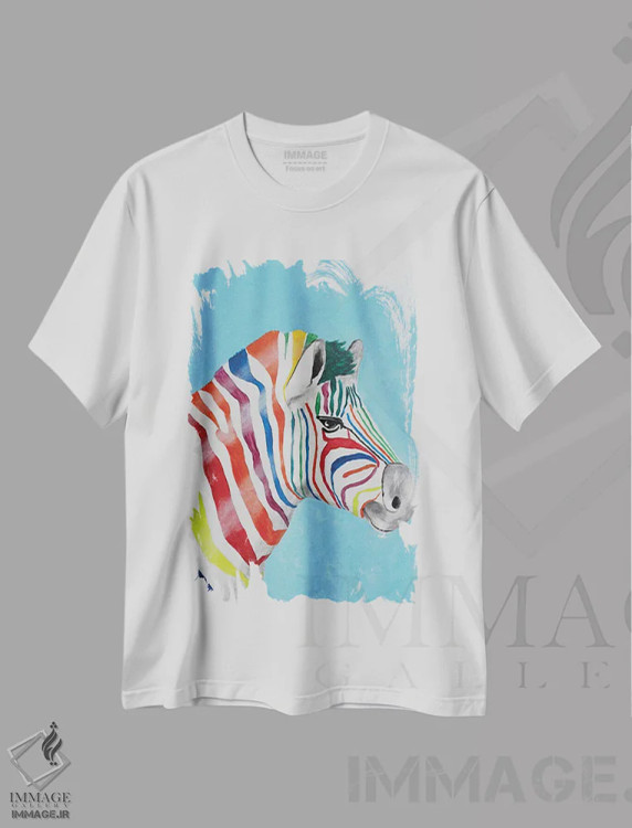 تیشرت سفید طرح دار گورخری با سر رنگین کمانی اثر کوکو د پاریس | فروشگاه ایماژ