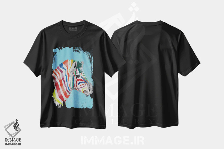 تیشرت مشکی طرح دار گورخری با سر رنگین کمانی اثر کوکو د پاریس | immage.ir