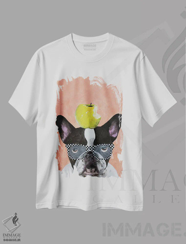 تیشرت سفید طرح دار بولداگ فرانسوی با سیب اثر کوکو د پاریس | فروشگاه ایماژ
