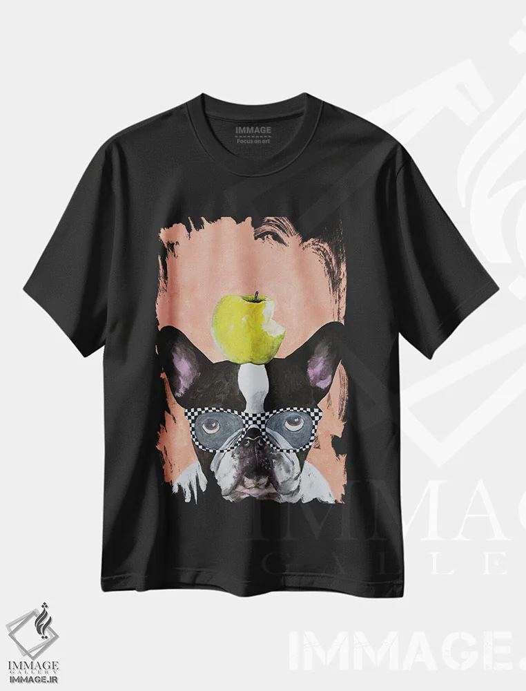 تیشرت مشکی طرح دار بولداگ فرانسوی با سیب اثر کوکو د پاریس | immage.ir