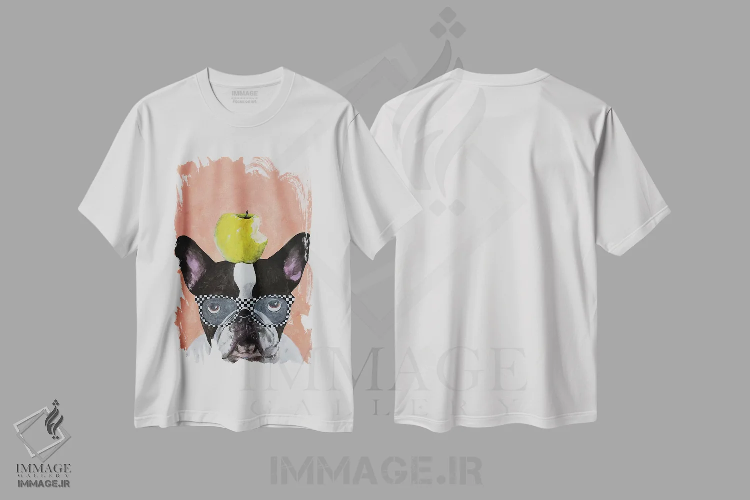 تیشرت سفید طرح دار بولداگ فرانسوی با سیب اثر کوکو د پاریس | فروشگاه ایماژ