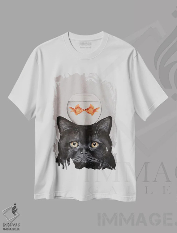 تیشرت سفید طرح دار گربه با تنگ ماهی اثر کوکو د پاریس | immage.ir