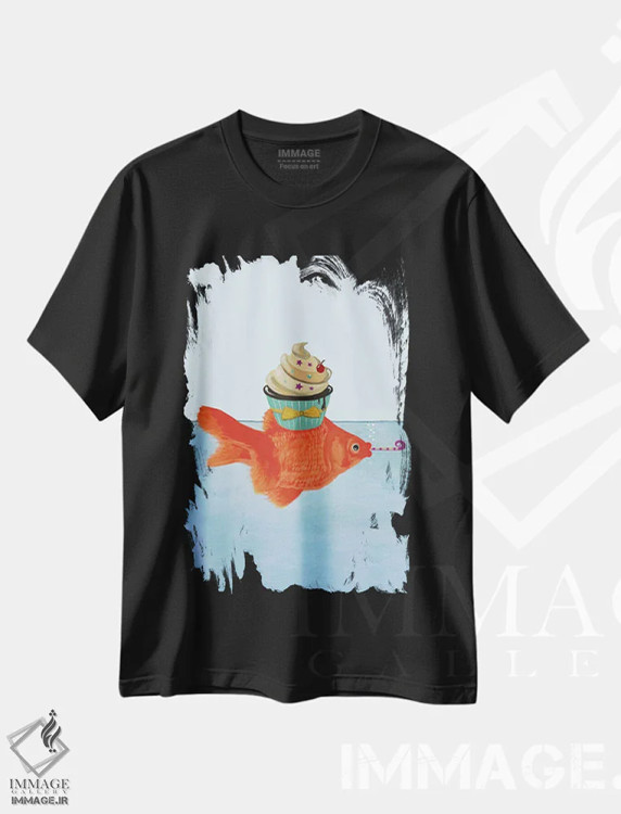 تیشرت مشکی طرح دار ماهی قرمز با کیک کوچک اثر کوکو د پاریس | immage.ir
