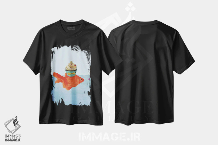 تیشرت مشکی طرح دار ماهی قرمز با کیک کوچک اثر کوکو د پاریس | immage.ir