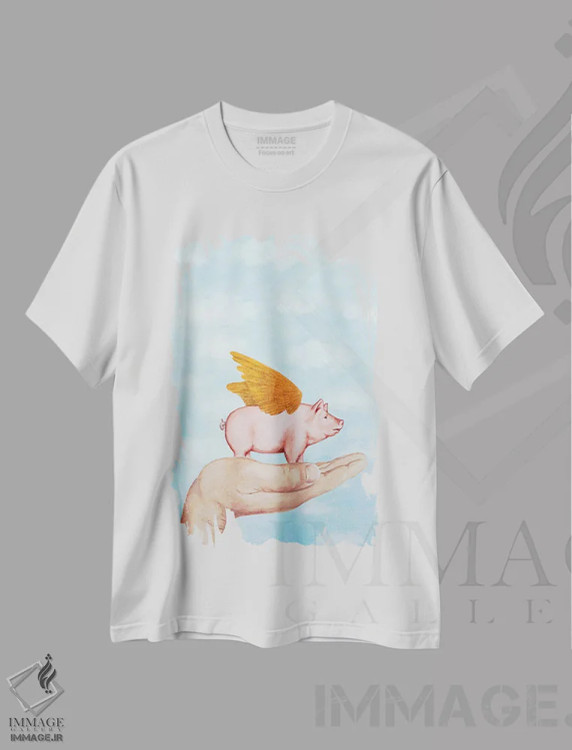 تیشرت سفید طرح دار خوک با بال های طلایی اثر کوکو د پاریس | immage.ir
