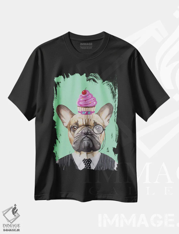 تیشرت مشکی طرح دار بولداگ فرانسوی با کیک کوچک اثر کوکو د پاریس | immage.ir