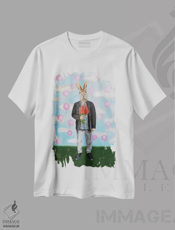 تیشرت سفید طرح دار خرگوش با بادکنک ها اثر کوکو د پاریس | فروشگاه ایماژ