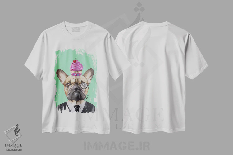 تیشرت سفید طرح دار بولداگ فرانسوی با کیک کوچک اثر کوکو د پاریس | فروشگاه ایماژ