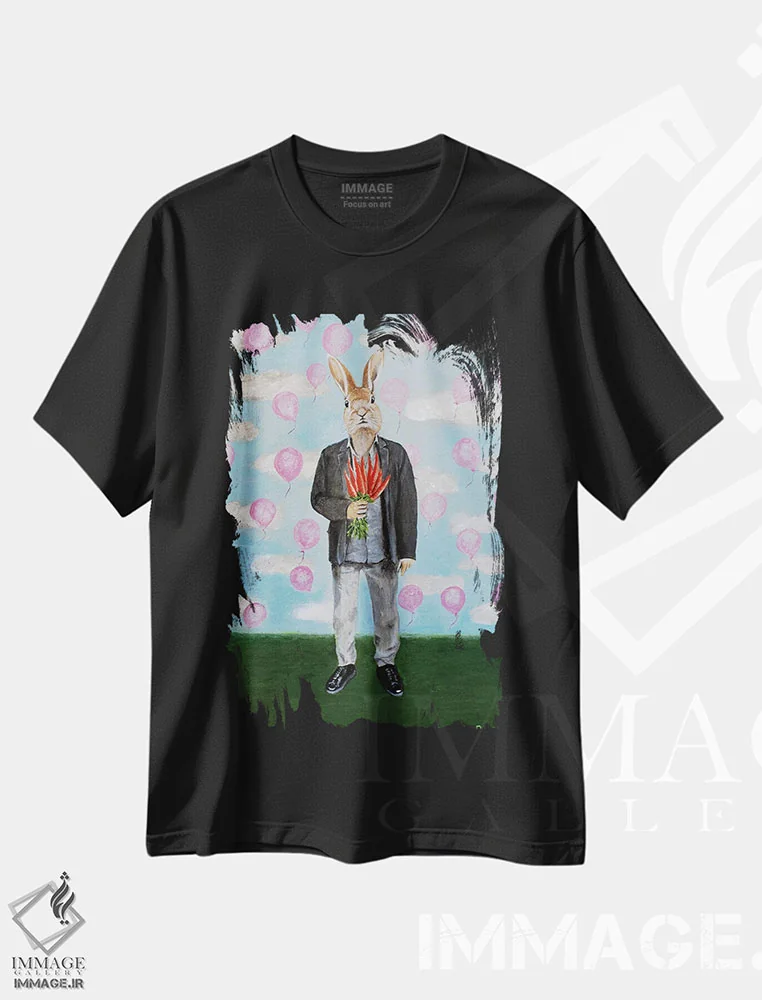 تیشرت مشکی طرح دار خرگوش با بادکنک ها اثر کوکو د پاریس | immage.ir