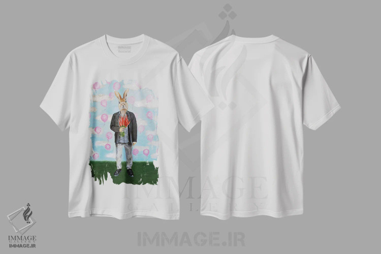 تیشرت سفید طرح دار خرگوش با بادکنک ها اثر کوکو د پاریس | فروشگاه ایماژ