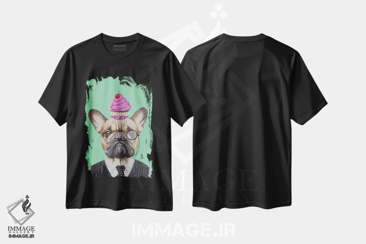 تیشرت مشکی طرح دار بولداگ فرانسوی با کیک کوچک اثر کوکو د پاریس | immage.ir