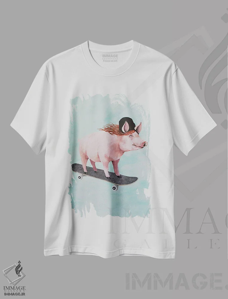 تیشرت سفید طرح دار خوک اسکیت سوار اثر کوکو د پاریس | فروشگاه ایماژ