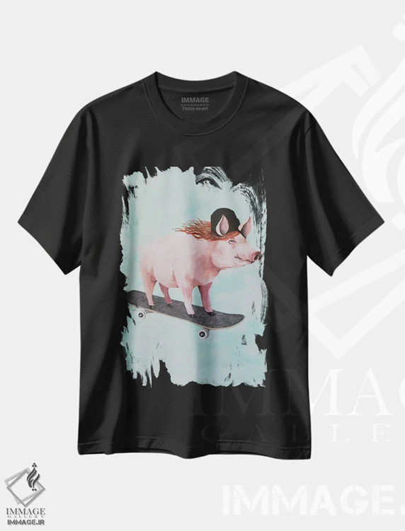 تیشرت مشکی طرح دار خوک اسکیت سوار اثر کوکو د پاریس | immage.ir