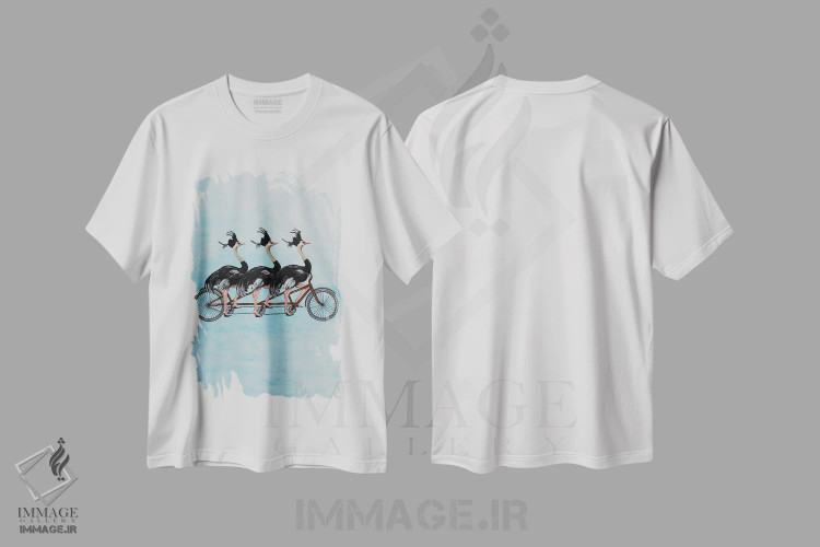 تیشرت سفید طرح دار شترمرغ ها روی دوچرخه اثر کوکو د پاریس | immage.ir