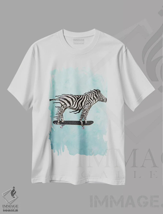 تیشرت سفید طرح دار گورخر اسکیت سوار اثر کوکو د پاریس | immage.ir