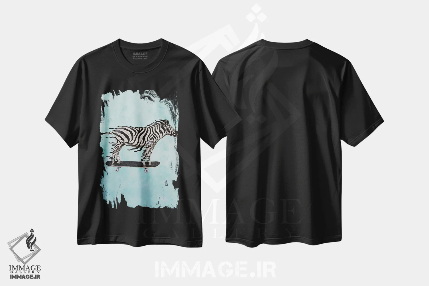 تیشرت مشکی طرح دار گورخر اسکیت سوار اثر کوکو د پاریس | فروشگاه ایماژ