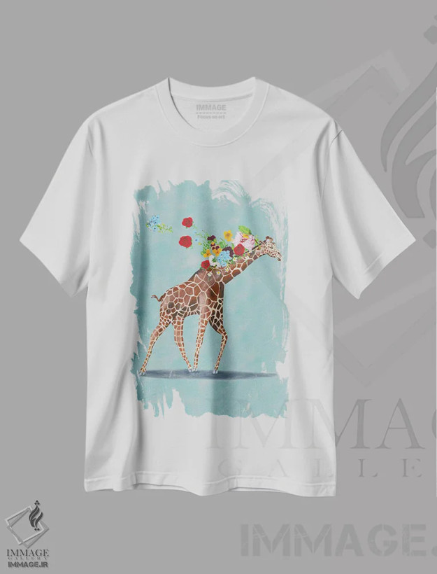 تیشرت سفید طرح دار زرافه با گل ها، مدیوم اثر کوکو د پاریس | فروشگاه ایماژ