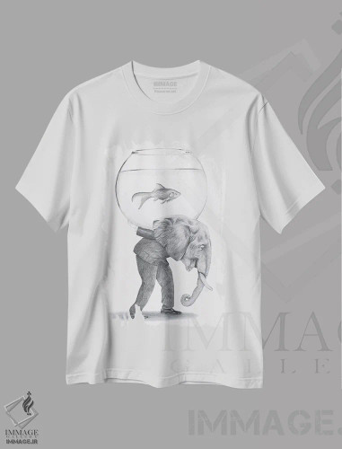 تیشرت سفید طرح دار فیل با تنگ ماهی، مدیوم اثر کوکو د پاریس | فروشگاه ایماژ