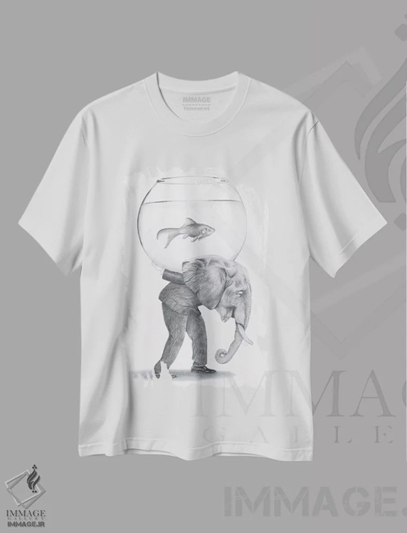 تیشرت سفید طرح دار فیل با تنگ ماهی، مدیوم اثر کوکو د پاریس | فروشگاه ایماژ