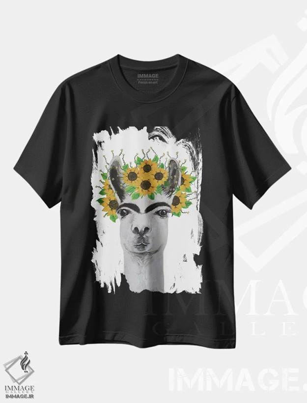 تیشرت مشکی طرح دار لاما با تم فریدا کالو، مدیوم اثر کوکو د پاریس | فروشگاه ایماژ