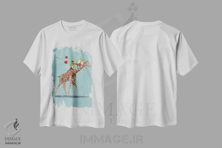 تیشرت سفید طرح دار زرافه با گل ها، مدیوم اثر کوکو د پاریس | فروشگاه ایماژ