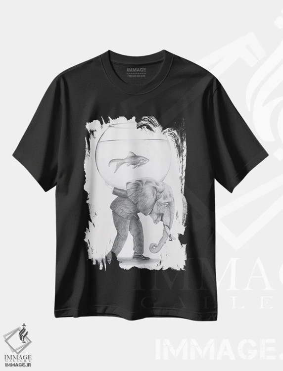 تیشرت مشکی طرح دار فیل با تنگ ماهی، مدیوم اثر کوکو د پاریس | immage.ir