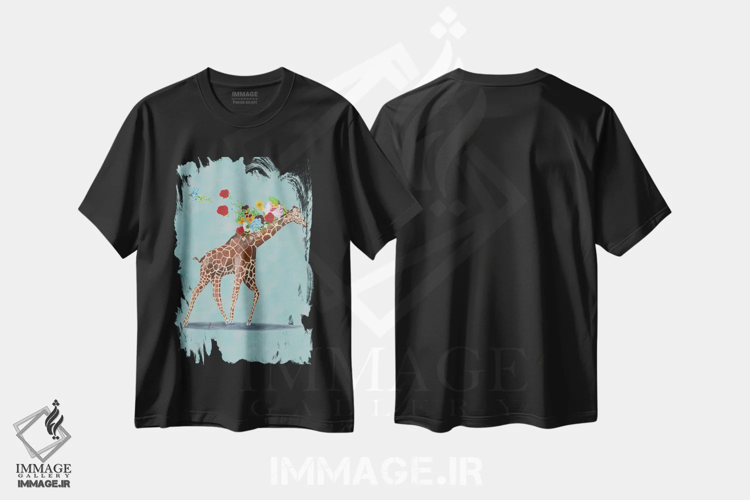 تیشرت مشکی طرح دار زرافه با گل ها، مدیوم اثر کوکو د پاریس | immage.ir
