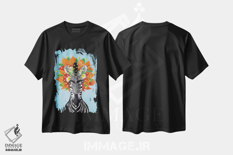 تیشرت مشکی طرح دار گورخر فریدا کالو آبی، تزئینی اثر کوکو د پاریس | فروشگاه ایماژ