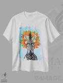 تیشرت سفید طرح دار گورخر فریدا کالو آبی، تزئینی اثر کوکو د پاریس | immage.ir