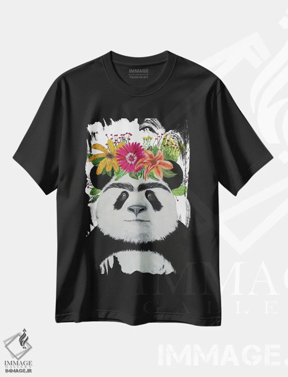 تیشرت مشکی طرح دار پاندای فریدا کالو سفید، تزئینی اثر کوکو د پاریس | immage.ir