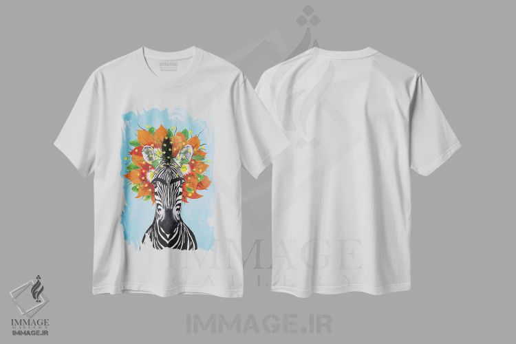 تیشرت سفید طرح دار گورخر فریدا کالو آبی، تزئینی اثر کوکو د پاریس | immage.ir