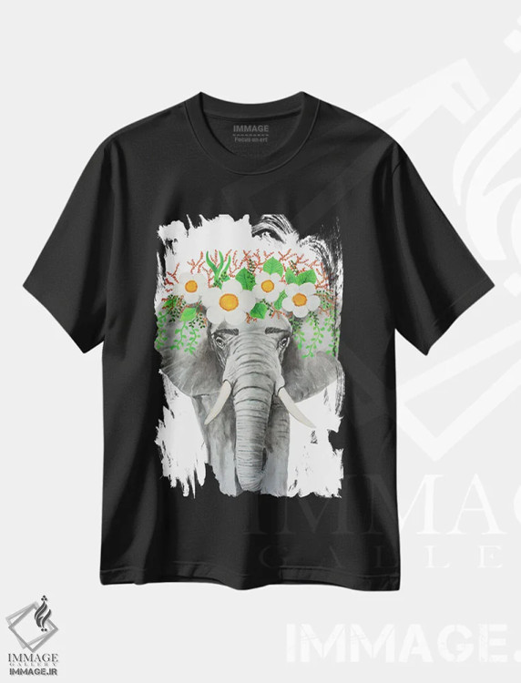 تیشرت مشکی طرح دار فیل فریدا کالو، تزئینی اثر کوکو د پاریس | فروشگاه ایماژ