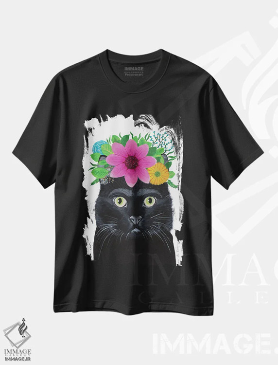 تیشرت مشکی طرح دار گربه سیاه فریدا کالو، تزئینی اثر کوکو د پاریس | immage.ir