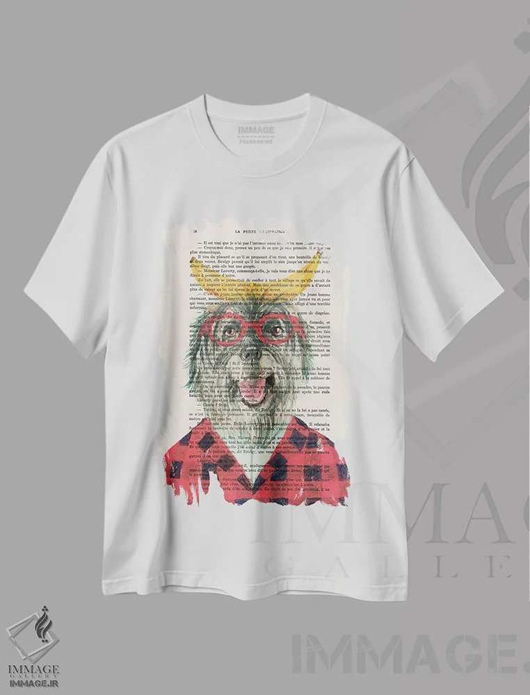 تیشرت سفید طرح دار سگ چوپان با موز ۲، تزئینی اثر کوکو د پاریس | immage.ir